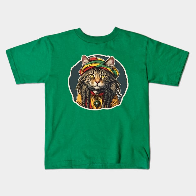 Rastafarian Cat Kids T-Shirt by Providentfoot